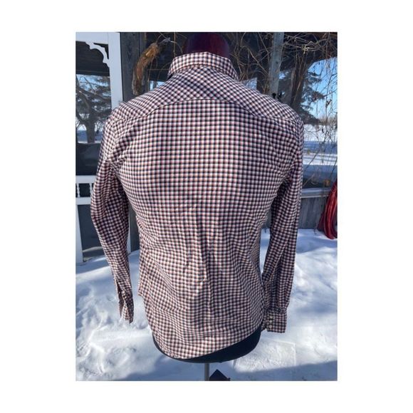 1980s Levi's Western Shirt Little e Black Orange Check Pearl Snap Sawtooth Pocke - Picture 2 of 10